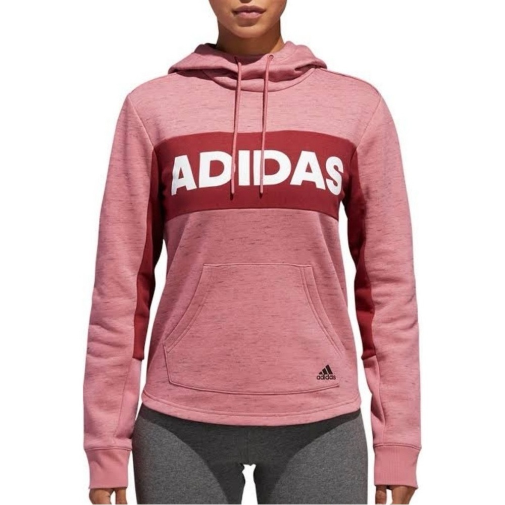 Adidas Pink Red Logo Sweatshirt Heathered Fleece Lined Athleisure Medium Women’s
